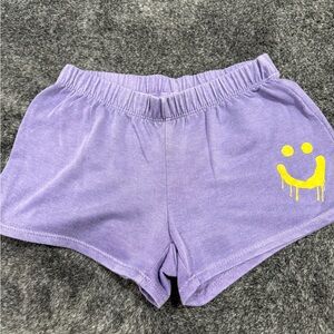 Purple Shorts with‎ Yellow Smiley Face